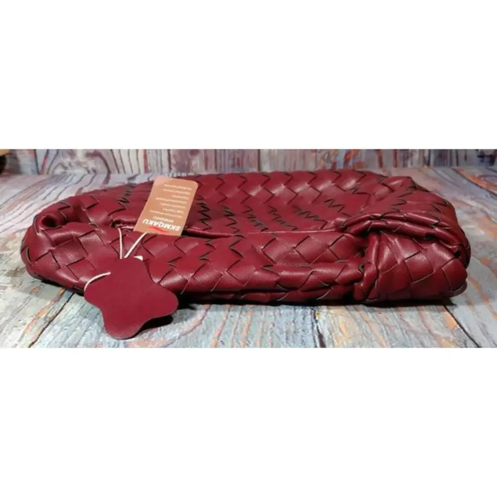 SKMQAKU - Knoted Woven Handbag Pull Zipper Closure - Claret - NEW in Box‎